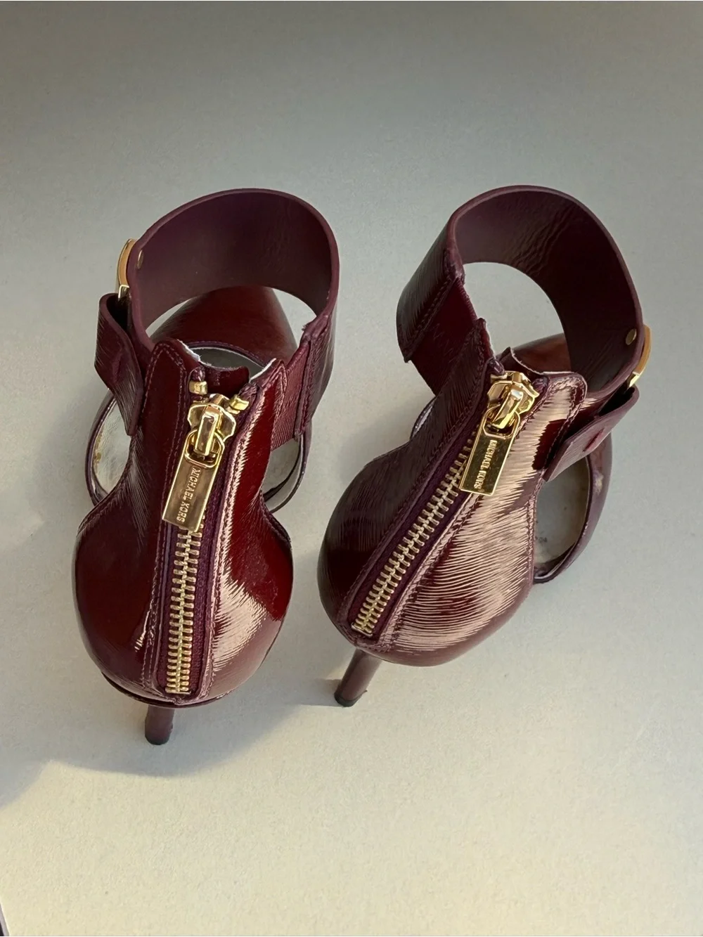 Michael Kors Glossy Burgundy Patent Slingback with Gold Hardware Women Size 7.5